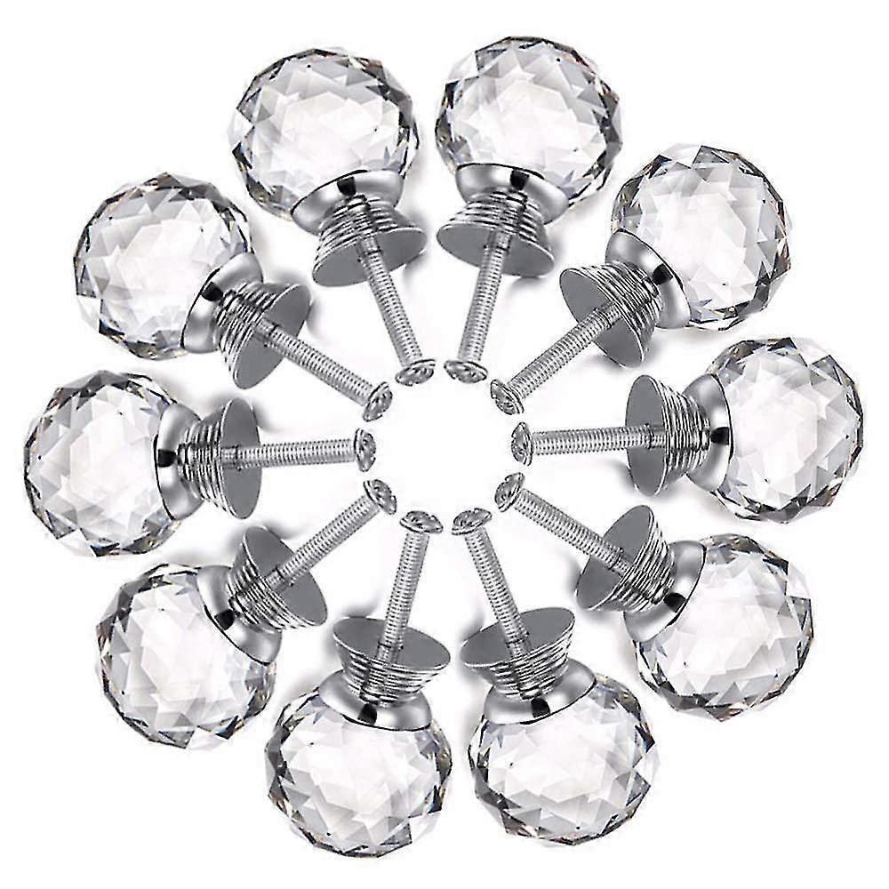 10pcs Crystal Knobs, 30mm Door Knobs Diamond Shape Design Crystal Glass Knobs Cupboard Drawer Pull