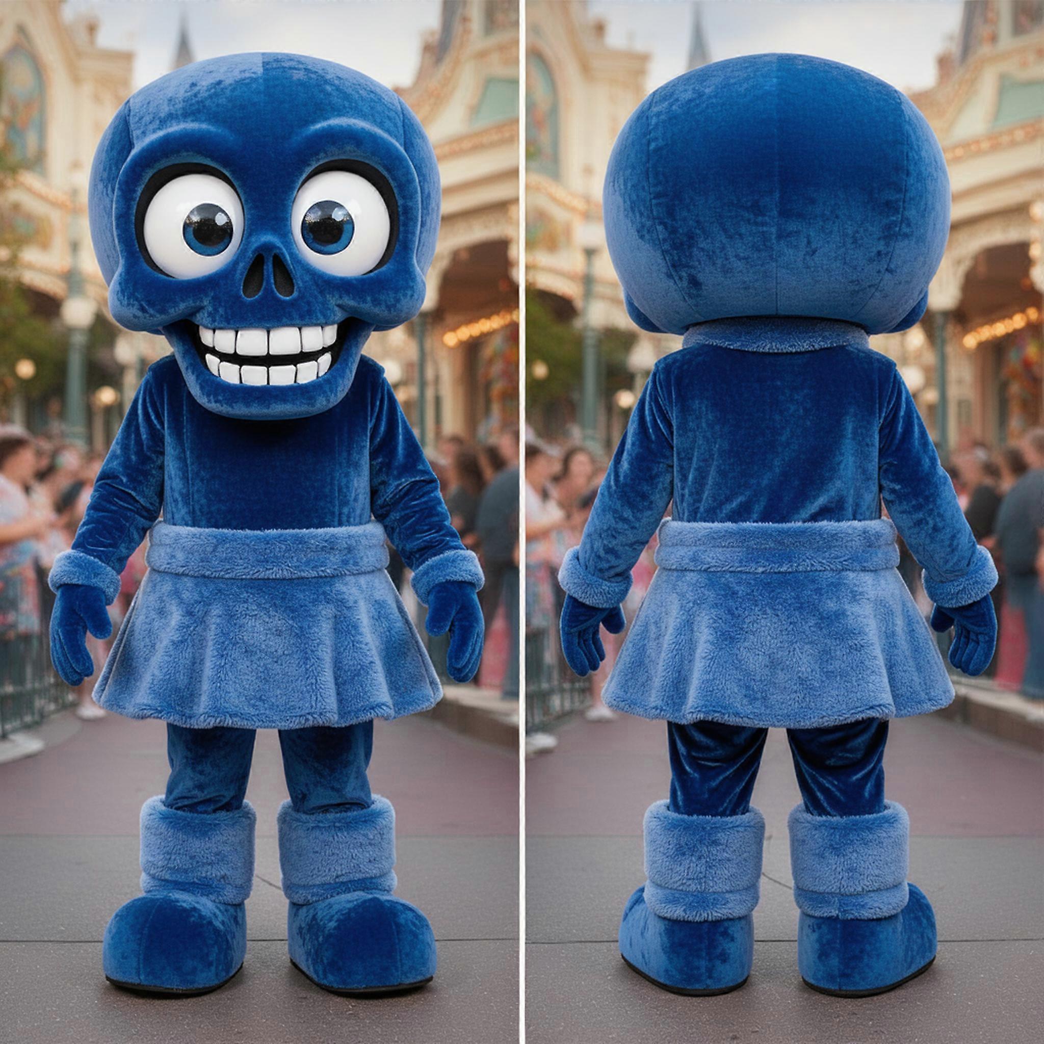 MASTICOT Velvety Blue Grinning Skull Mascot