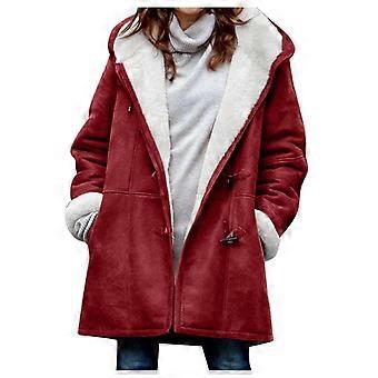 Winter Minimalist Solid Color Casual Button Cardigan Warm Mid Length Hooded Women's Coat