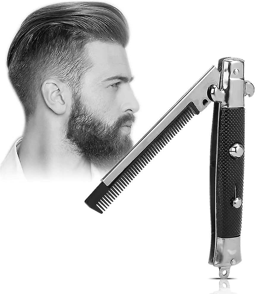 Men's Styling Spring Comb, Beard Styling Comb Metal Spring Folding Flick Hair Comb