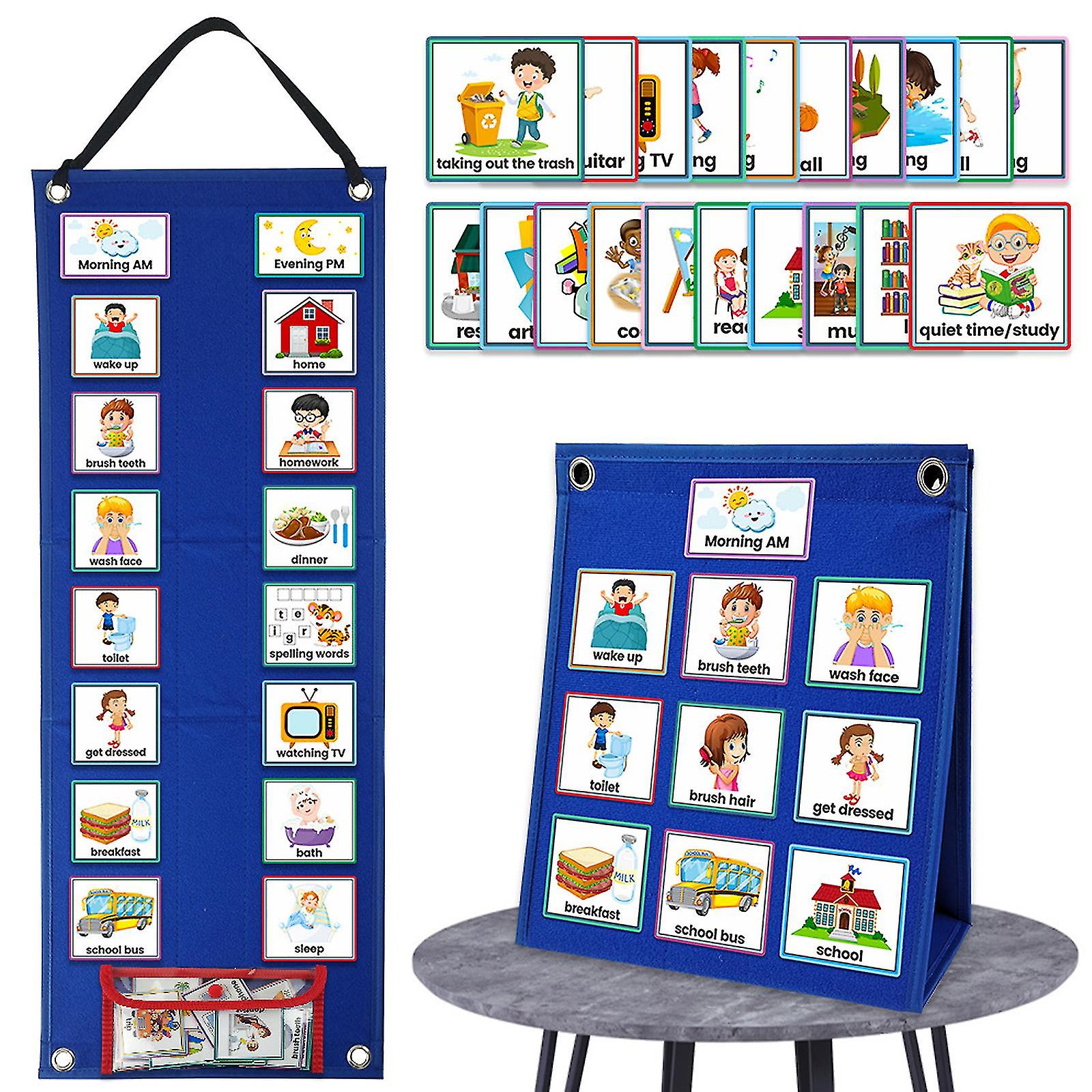 Kids Visual Schedule Calendar Chart, 2 In 1 Autism Daily Chore Routine Chart With 70 Cards Kids Visual Behavioral Tool Wall Planner For Home School