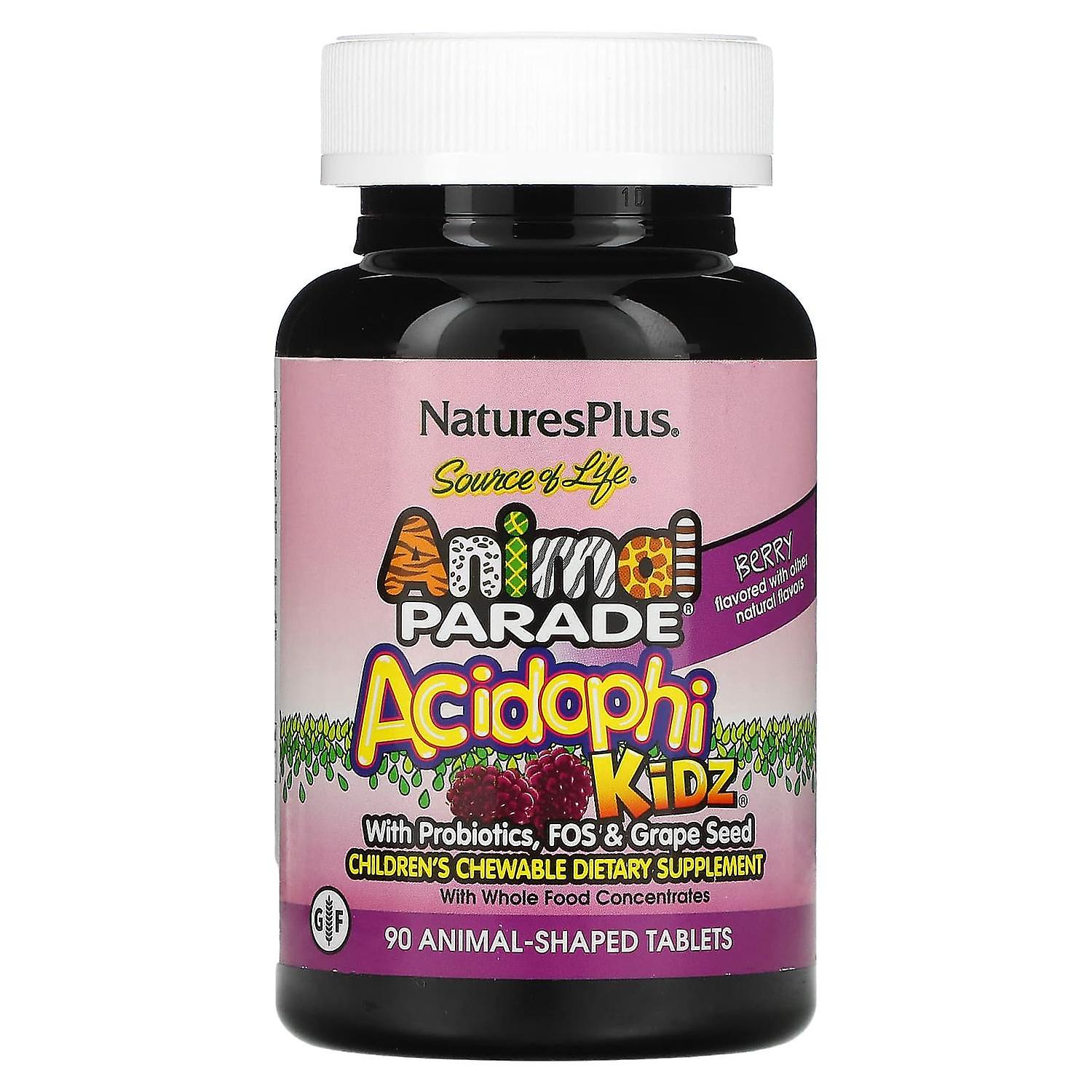 NaturesPlus, Source of Life, Animal Parade, AcidophiKidz, Children's Chewable, Berry, 90 Animal-Shap