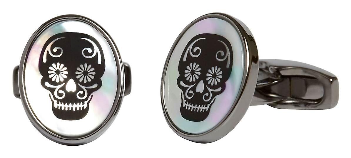 Simon Carter Mother of Pearl Sugar Skull Cufflinks - Black/White