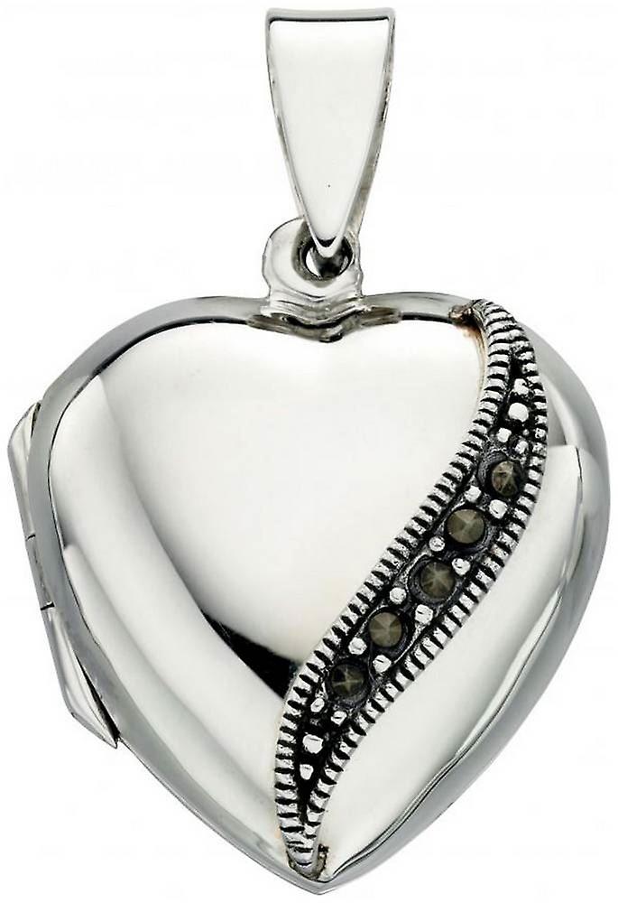 Beginnings Marcasite Heart Locket Pendant - Silver