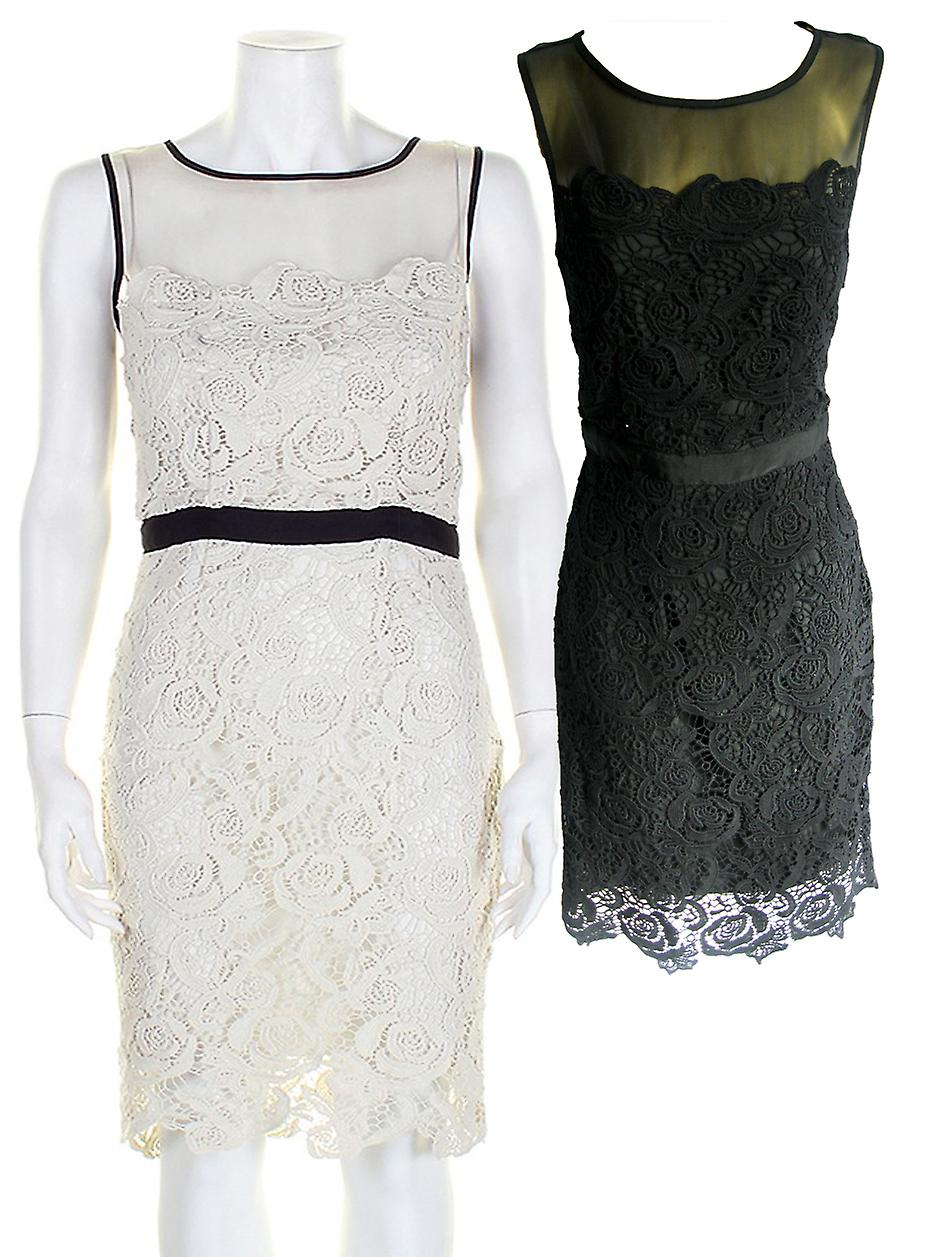 Darling Sleeveless Lace Pearl Fitted Dress L UK 13