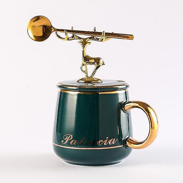 咖啡茶碟英国艺术豪华陶瓷鹿咖啡杯和茶碟家居深绿色金边下午茶杯