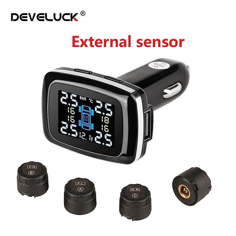 Car Tpms Tire Pressure Monitor System Alarm Cigarette Lighter Usb Display Auto Security Sensor Decoration Accessories