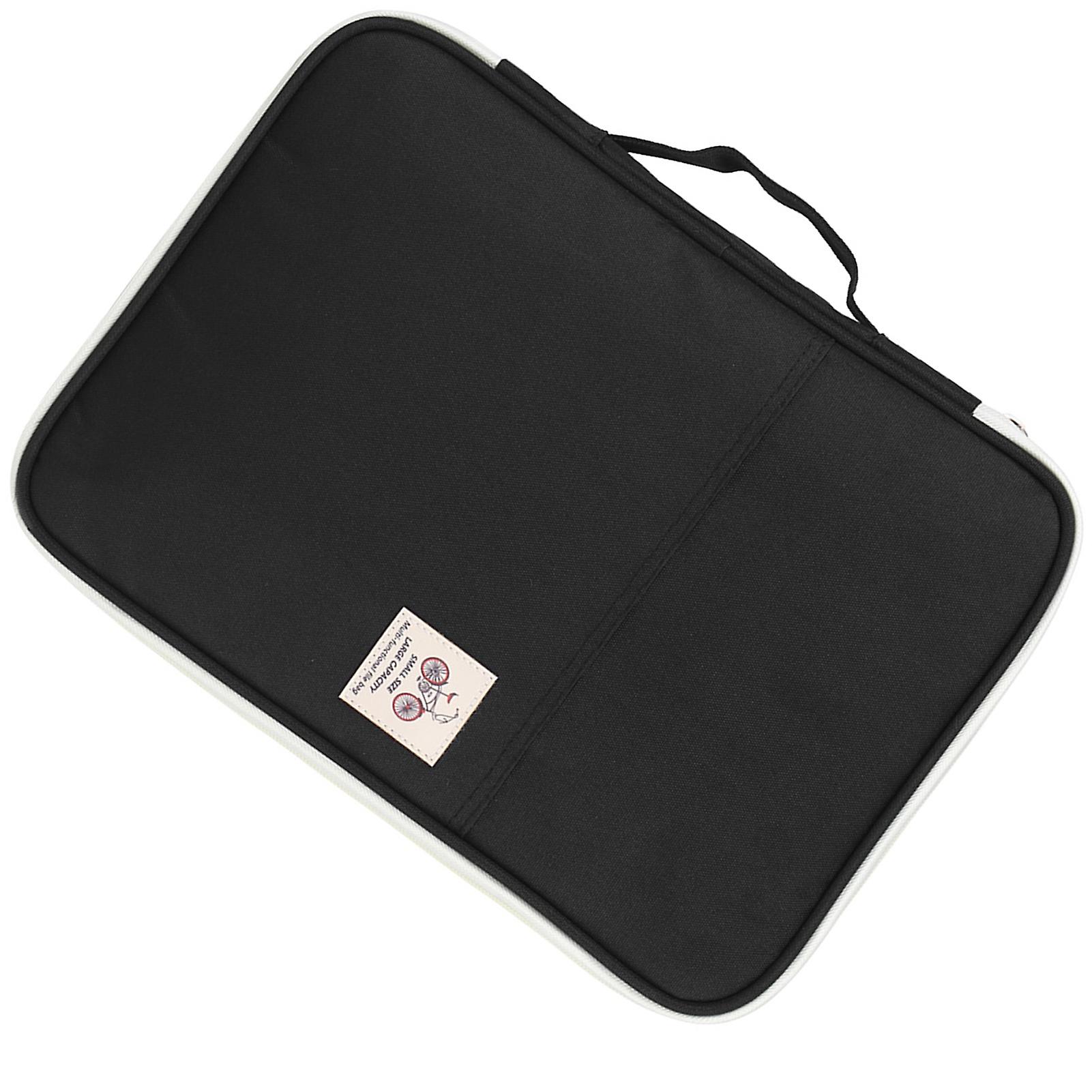 A4 Document Bag File Folder Portfolio Organizer Computer Notebook Zippered Case (Black)