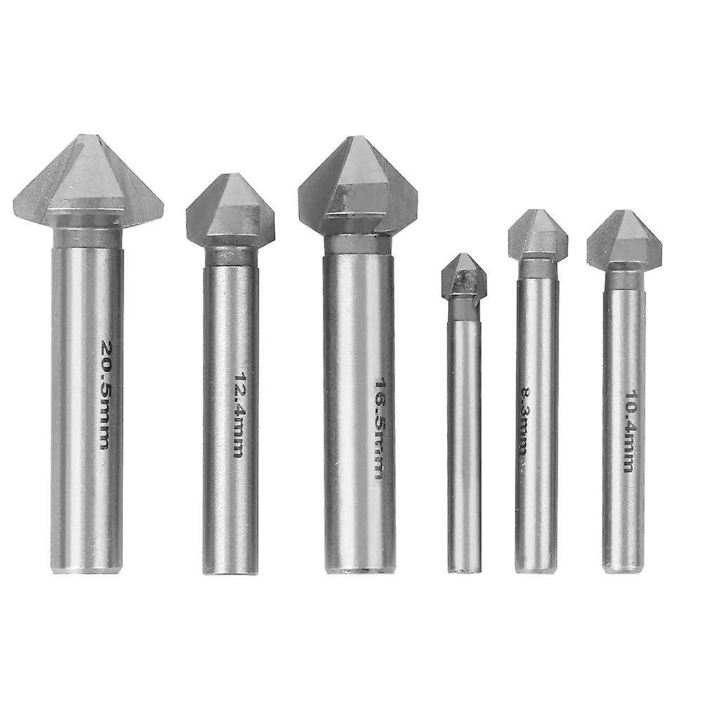 6 Piece Round Shank 3 Flute 90 Degree HSS Countersink Drill Bit Set