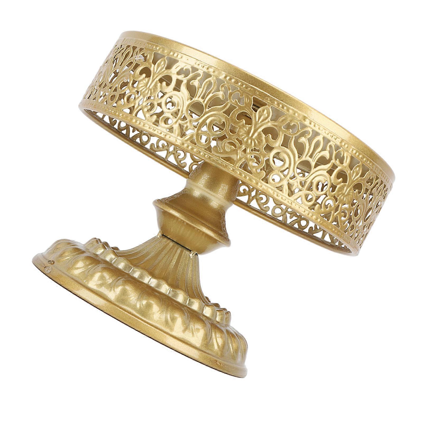 Golden Cake Holder with Intricate Lace Design - Easy Assembly Round Treat Display for Elegant Party Showcases(S)