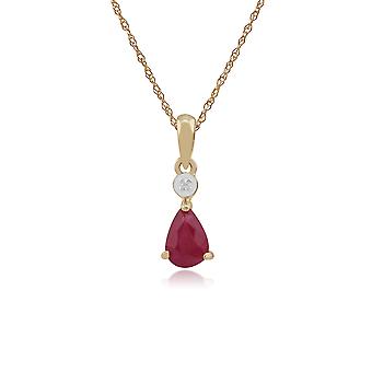 Classic Pear Ruby & Diamond Pendant Necklace in 9ct Yellow...