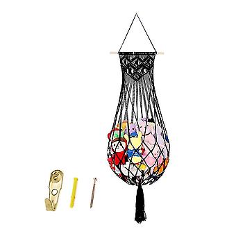 Rete portaoggetti per animali di peluche o amaca per giocattoli in macramè, da appendere alla parete, per riporre giocattoli di peluche, organizer per cameretta dei bambini, nero