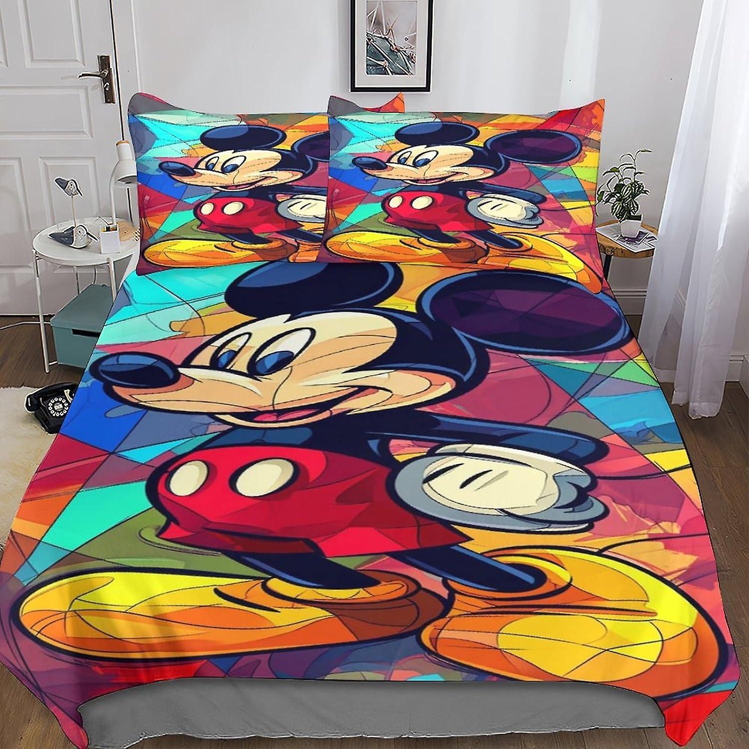 DSJackson Mickey Mouse Premium Hidden Zipper Closure Duvet Cover Set - Vibrant 3D Print Microfiber Cartoon Bedding, Complete 3-Piece Set with Pillowca