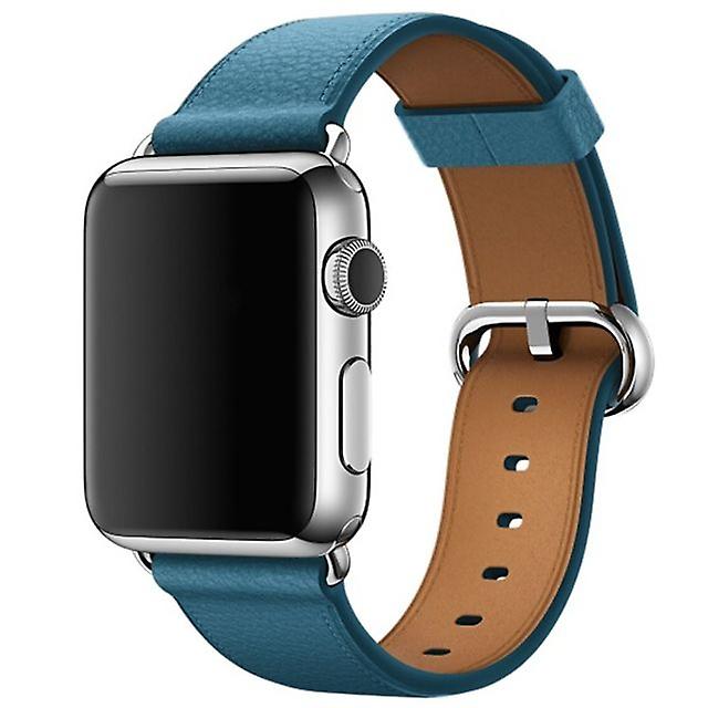 Leather strap with classic watch button for Apple Watch series 3 2 1 38 mm dark blue
