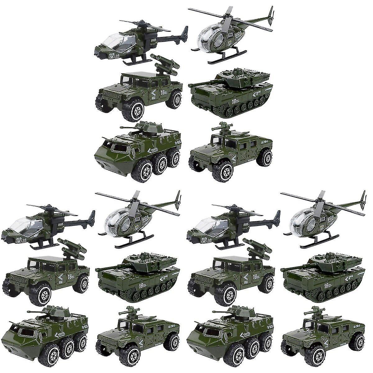 18 db 1:87 ötvözetű csúszó autó modellkészlet ötvözet katonai jármű mini diecast autós játékok készlet helikopter tank páncélozott autó gyerekeknek fiúknak
