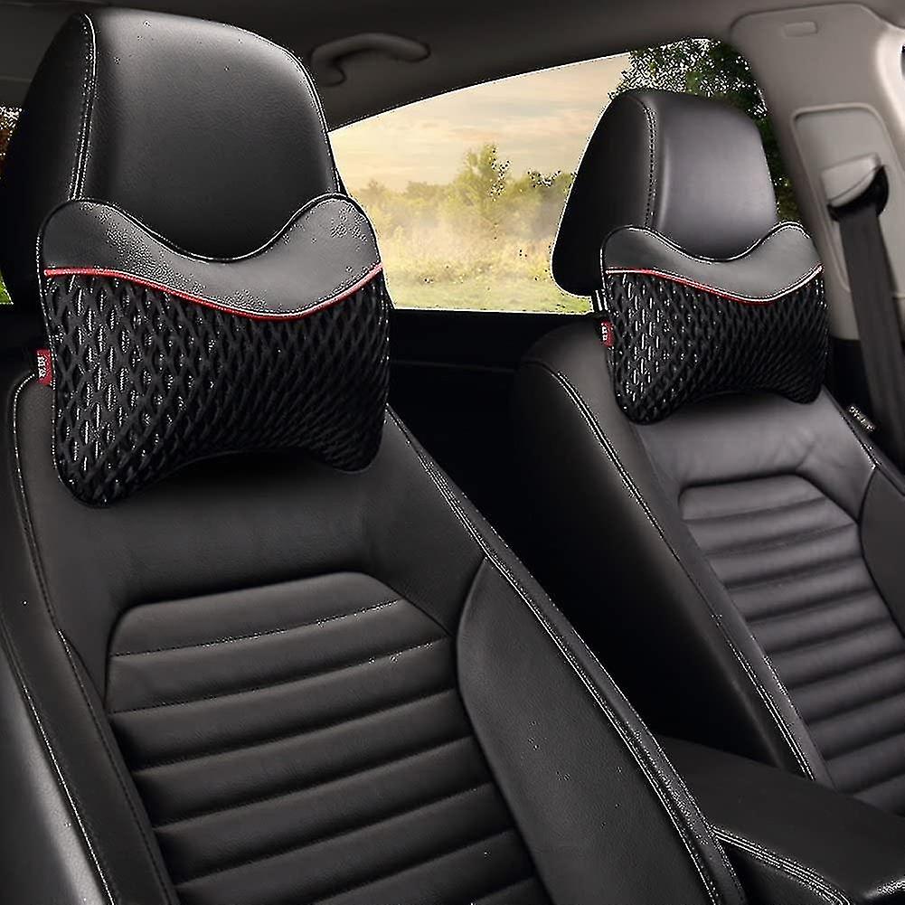 Packed Car Neck Pillow with Memory Foam Automatic Breathable Headrest Cushion (Black)