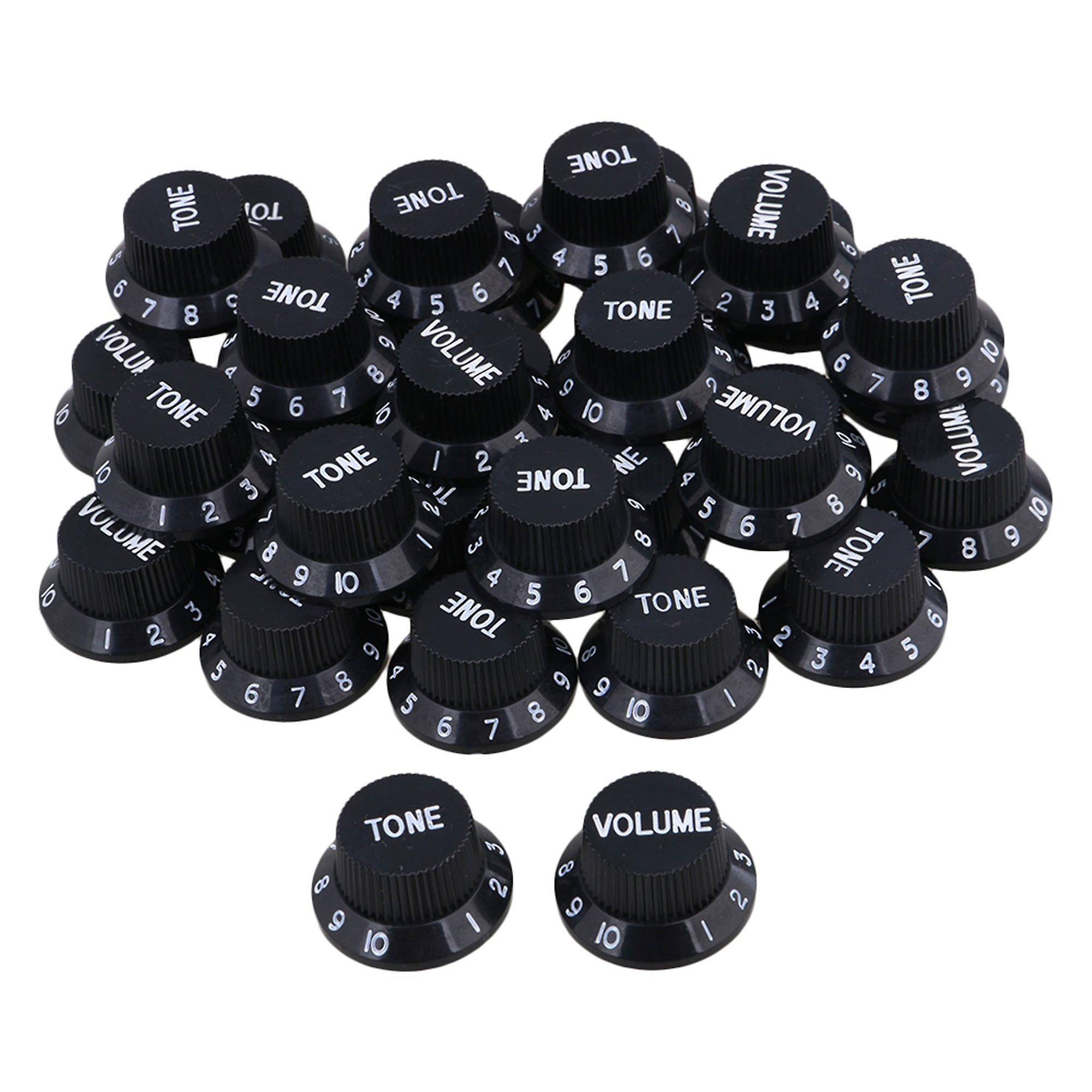 Top Hat Guitar Plastic 10 Tone Knobs & 20 Volume Knobs Black w/ White Numbers