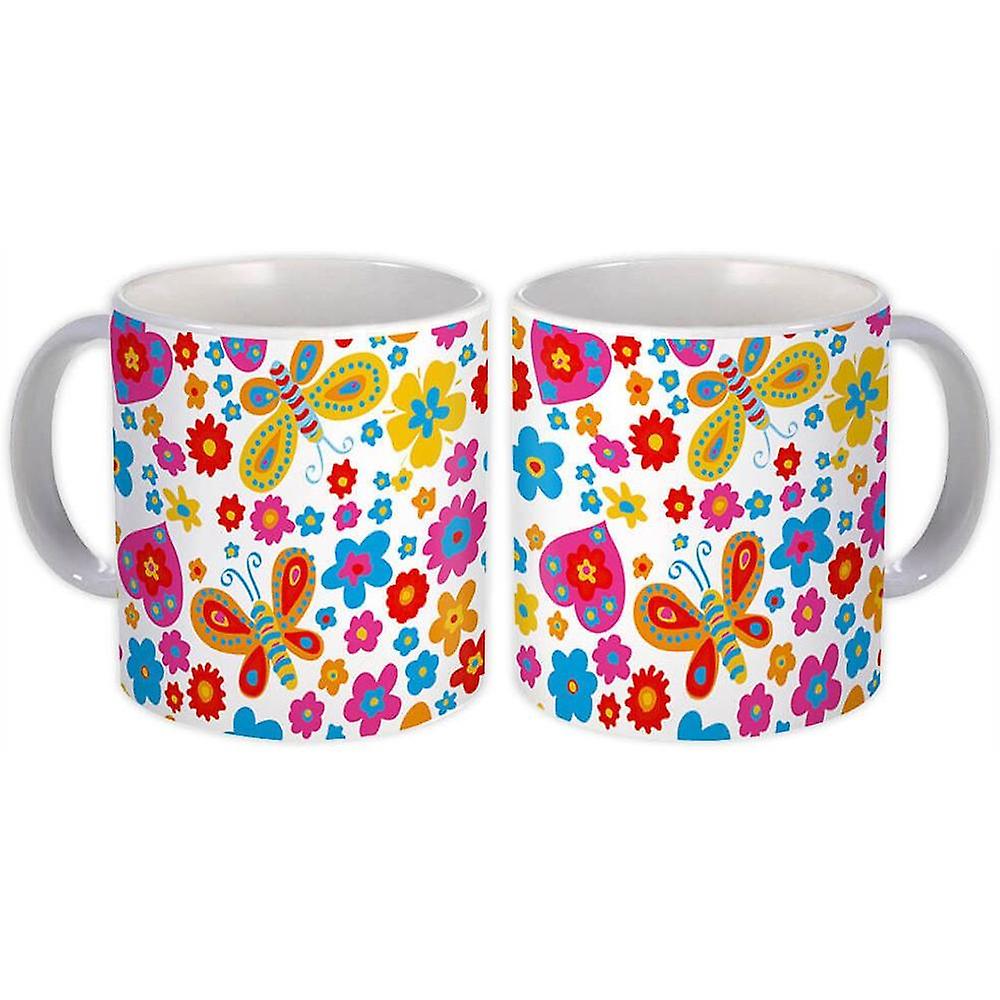 Gift Mug: Painted Flowers Butterflies Repeatable
