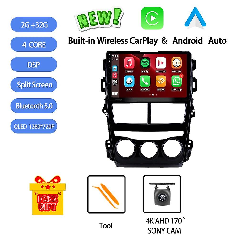 Android 13 For Toyota Vios Yaris 2018-2019 Car Radio Stereo Multimedia Video Player Navigation Gps Wireless Carplay Dsp Rds Qled