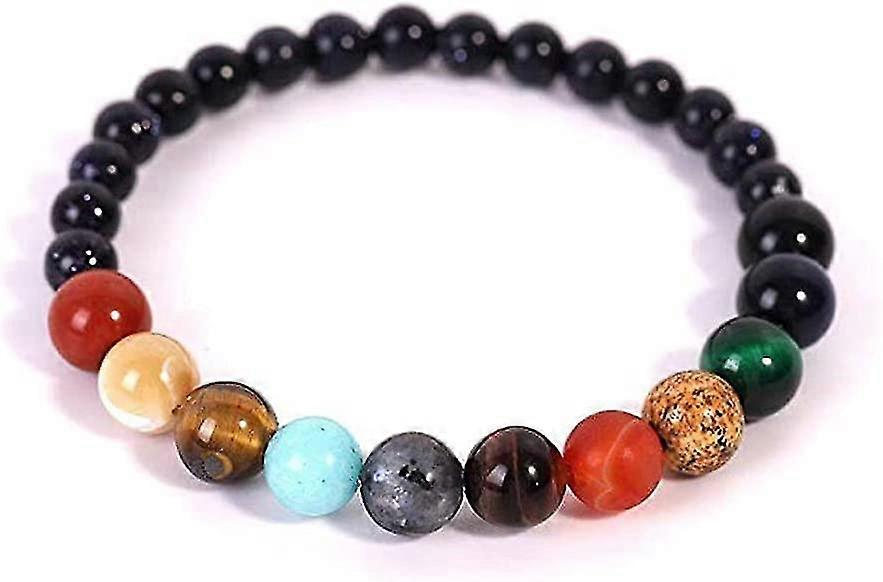 Natural Stone Bracelet, Creative Solar System With 8 Planet Themed Bead Strings, Adjustable