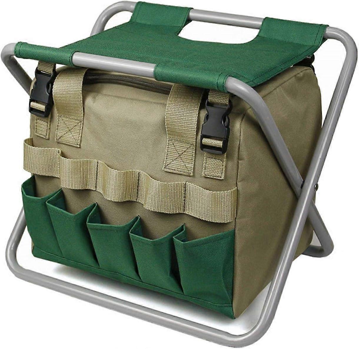 Foldable garden stool with tool bag - Foldable storage bag with several pockets