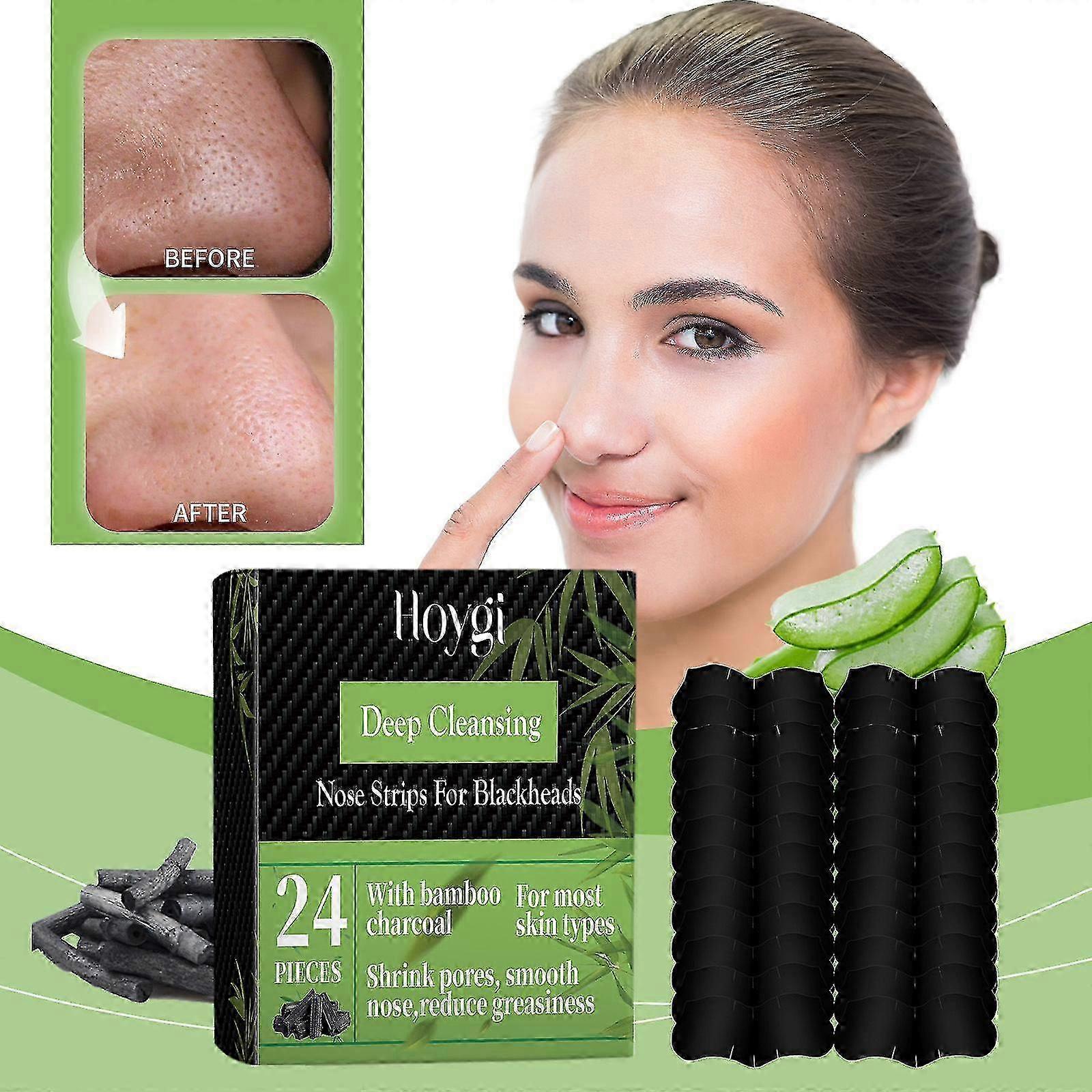 Charcoal Blackhead Removal Pore Strips, 24 Count, Unisex, for All Skin Types, Deep Cleaning Nose Strips For Blackheads