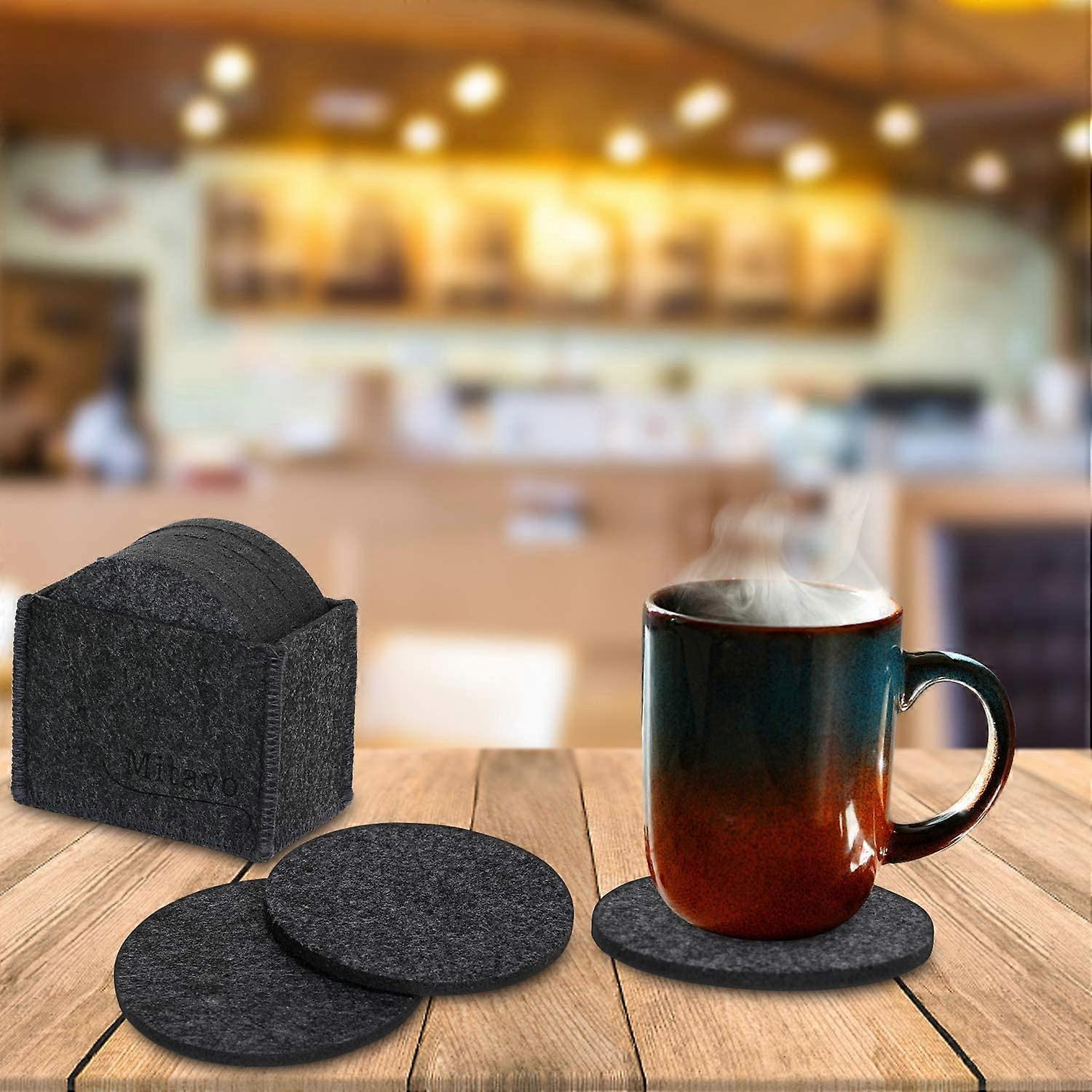 Set of 15 Round Felt Coasters with Storage Box, Gray Coasters