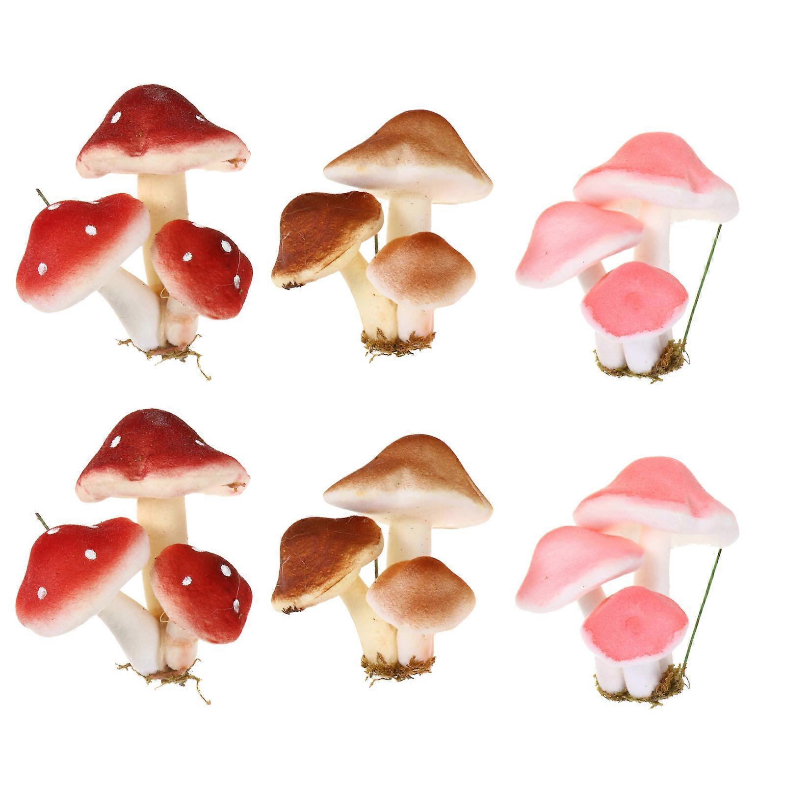 6pcs Froth Fake Mushroom Simulation Arrangement Scenes Props Assorted Color