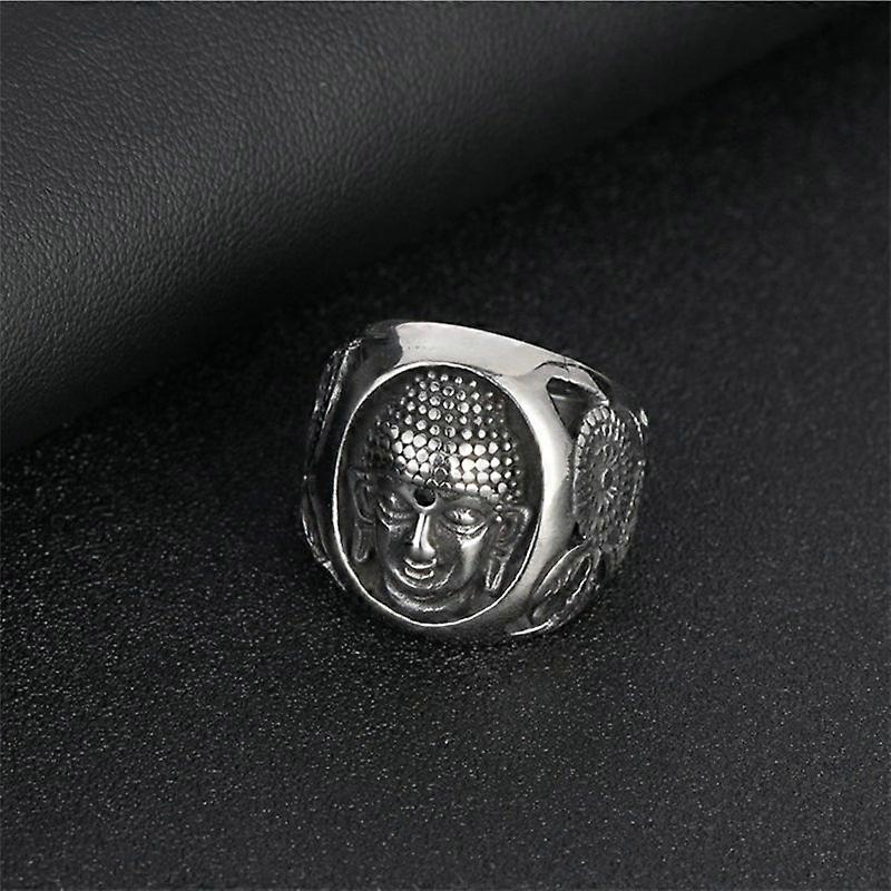 Clássico Moda Masculina Estilo Religioso Retro Buddha Head Punk Ring