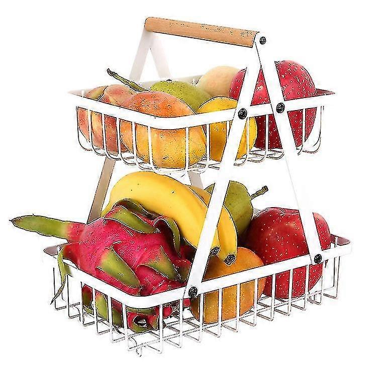 2-tier Countertop Fruit Basket, Bread Wire Basket Vegetable Storage Stand