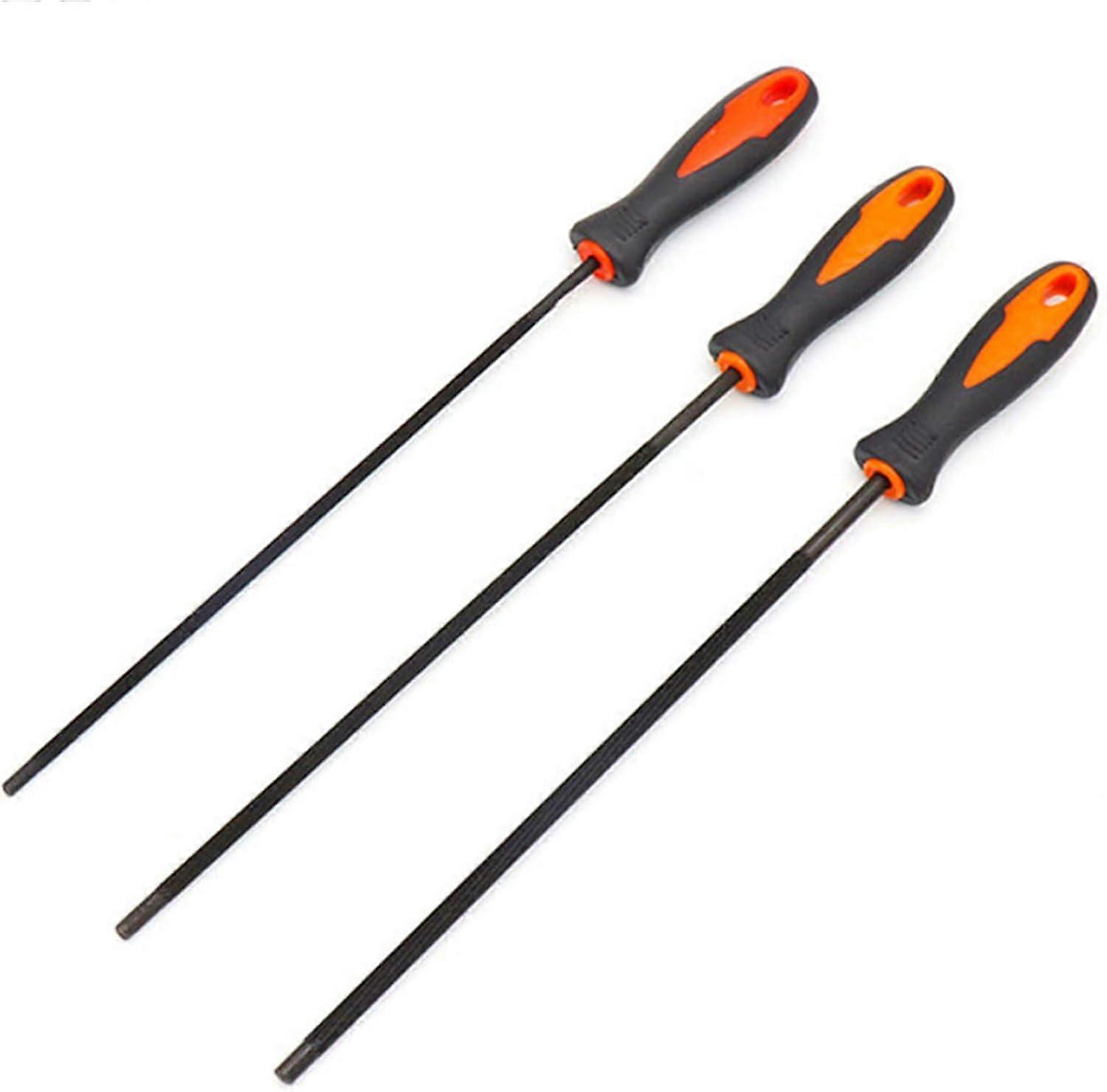 File for Chainsaw, Files with Handle, Pack of 3 Metal File, Round Cutting Sharpening Rasp with Plastic Handle for Chainsaw Polishing, Chainsaw Files, 