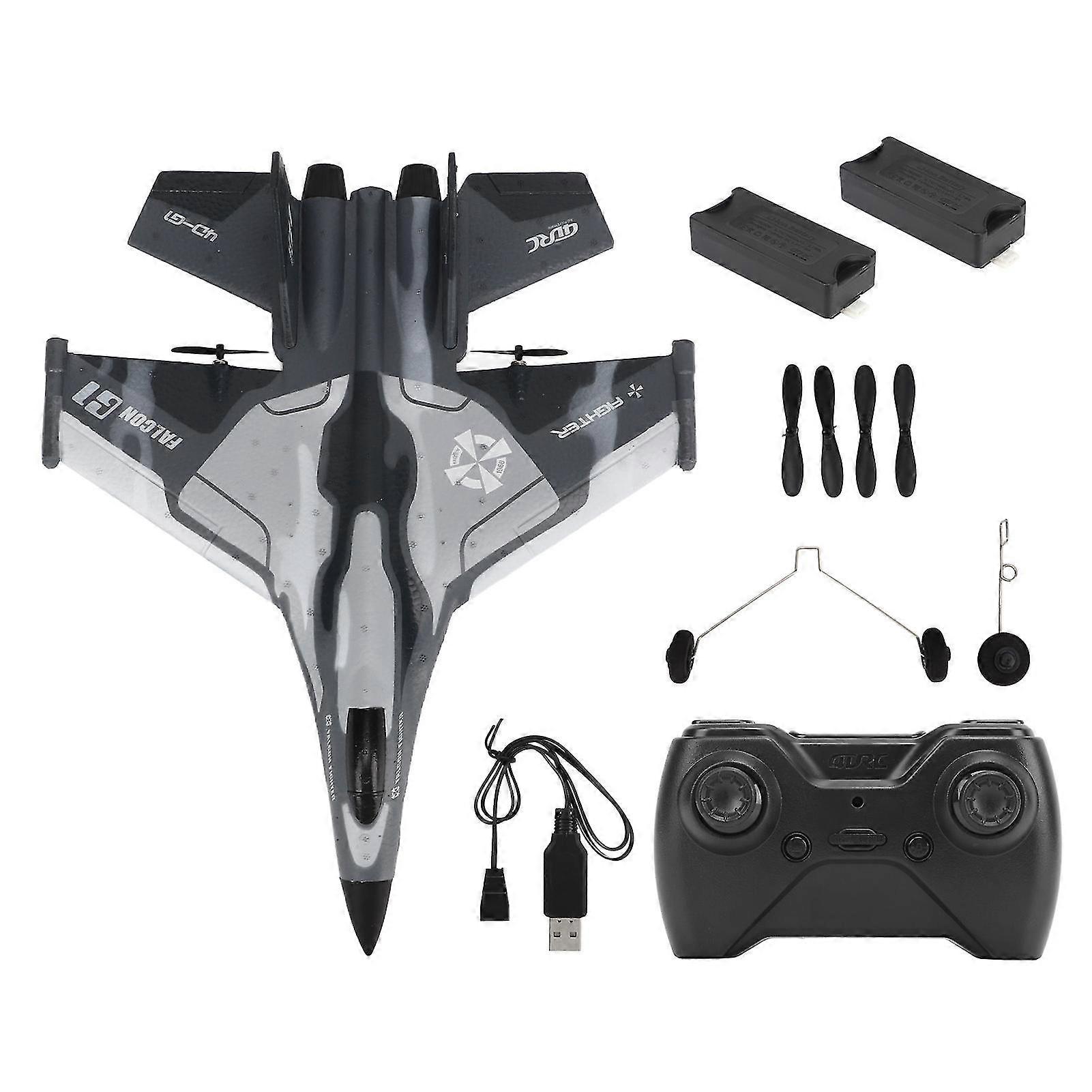 RC Glider Plane - Lightweight & Flexible Remote Control Airplane with LED Light - Camouflage Gray (2 Battery)