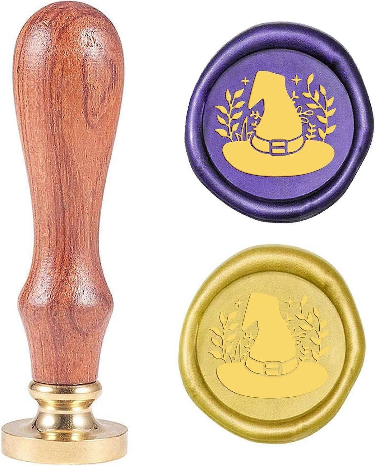 Hat Wax Seal Stamp Halloween Sealing Wax Stamps Witch 25mm Retro Vintage Removable Brass Stamp Head with Wood Handle for Wedding Invitations Christmas