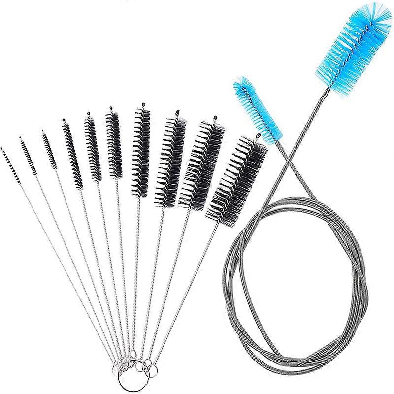 Aquarium Filter Brush Set, Flexible Double Ended Bristles Hose Pipe Cleaner with Stainless Steel Lo