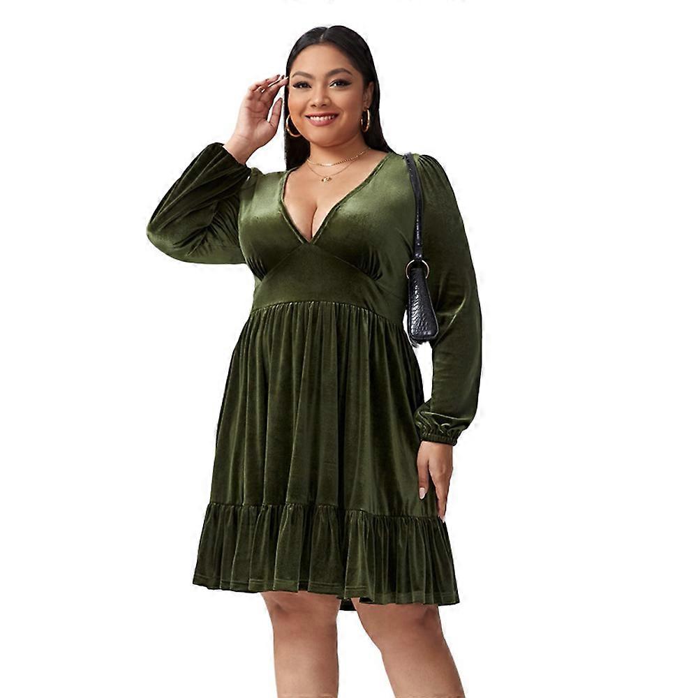 Femmes Wrap Col V Manches Longues Velours Une Ligne Cocktail Party Swing Fit et Flare Skater Mini Robe
