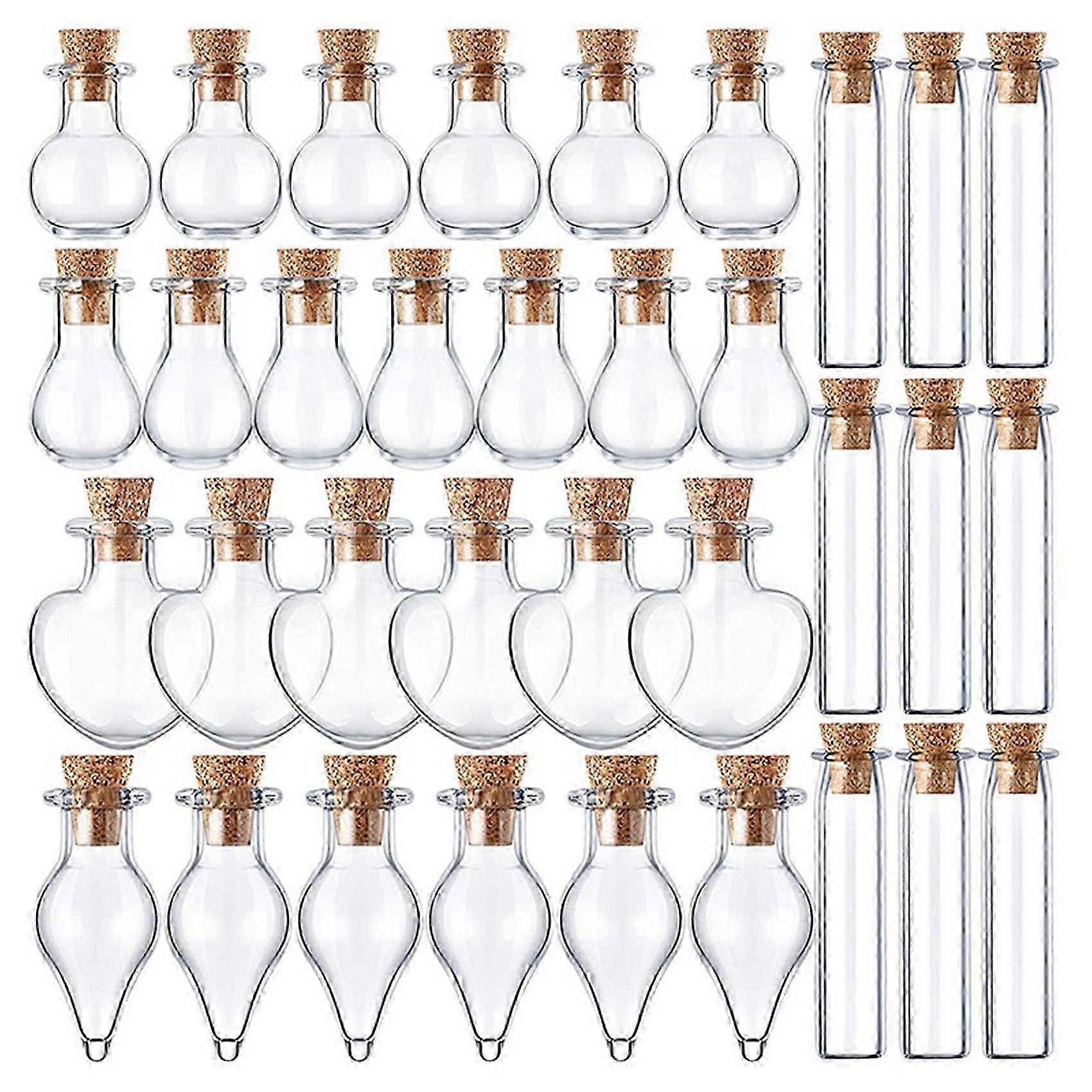 50 Pieces Small Mini Glass Jars Bottles with Cork Stoppers 5 Shapes Tiny Wishing Drifting Bottle Cr