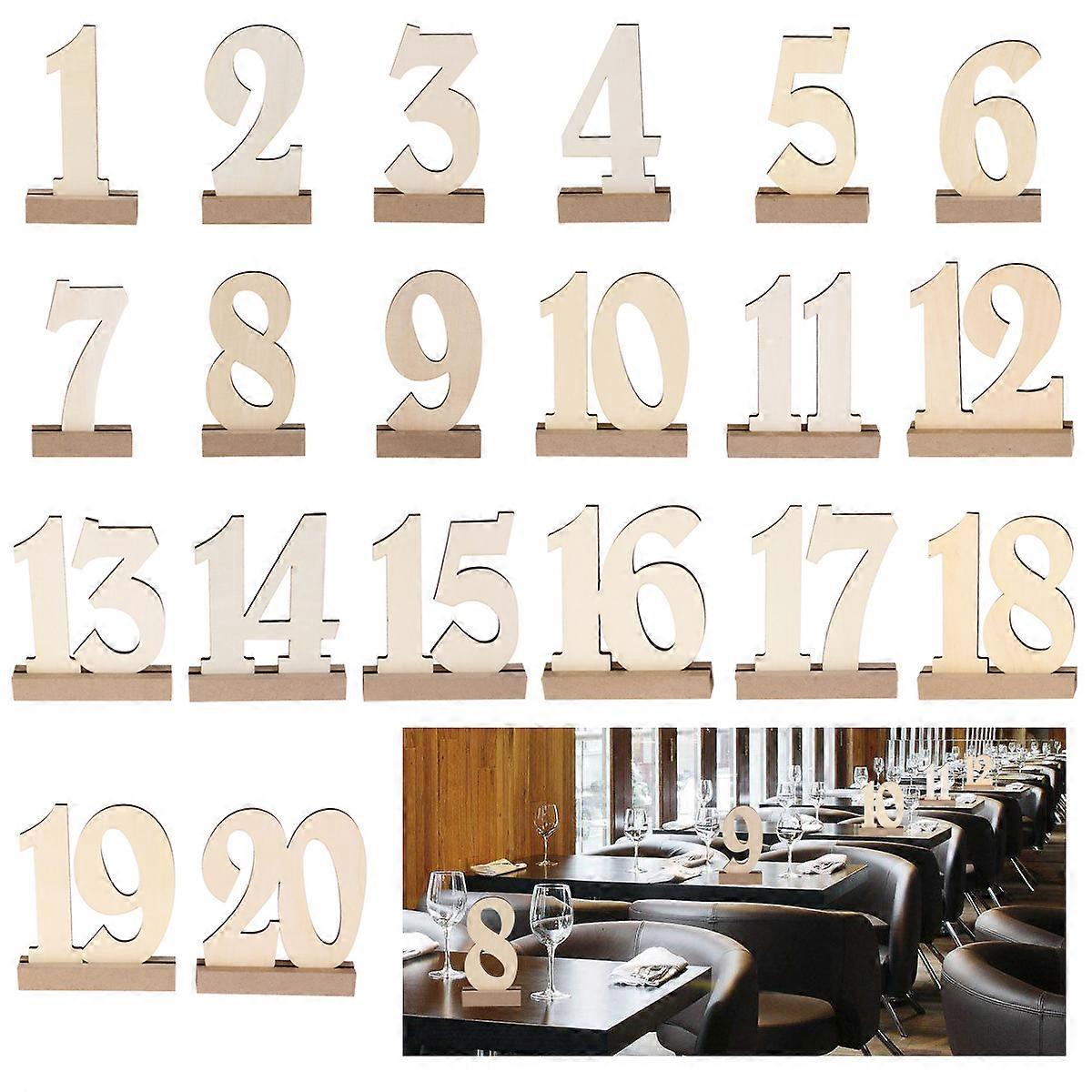 ROSENICE 20pcs 1-20 Table de mariage Numéro en bois avec base de support