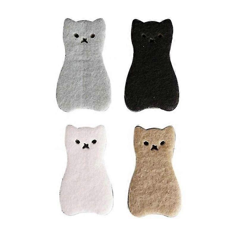 Cute Cat Shape Sponge 4pcs 3 Layers Strong Absorption Dishwashing Sponge Kitchen Cleaning Tool