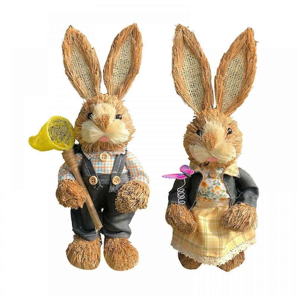 2pcs Easter Rabbit Decor Bunny Statues Photo Props For Garden
