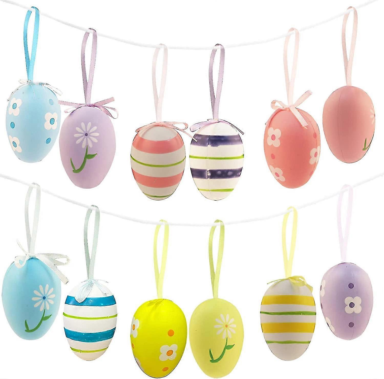 Plastic Decorative Eggs Pack Of 12 Easter Eggs With Ribbons Crafts Decorative Easter Easter Eggs Hanging Spring Decorations Decorative Easter Eggs Wit