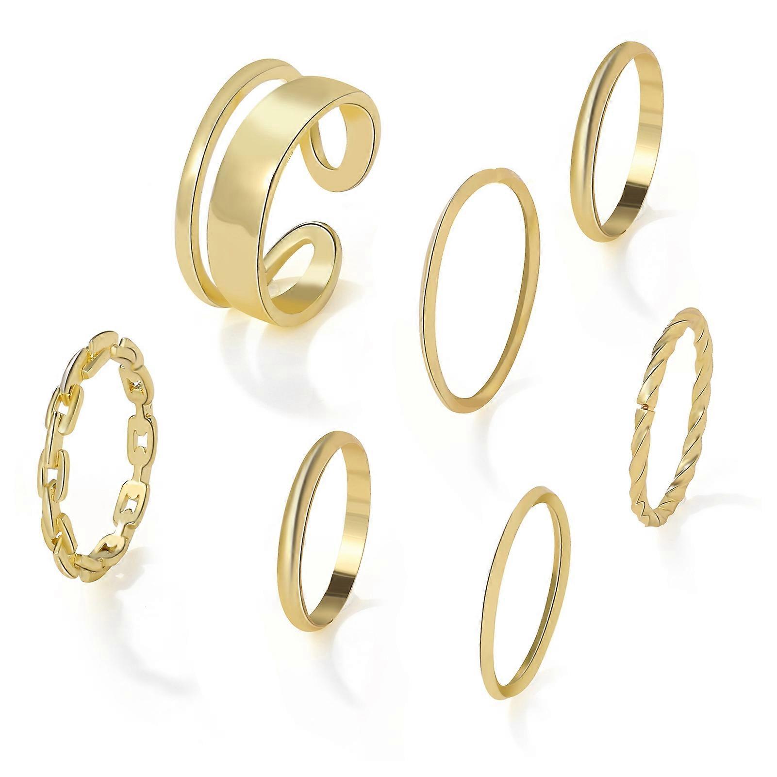 7 Pcs/Set Lady Finger Ring Exquisite Simple Chain Smooth Knuckle Ring Set for Gift