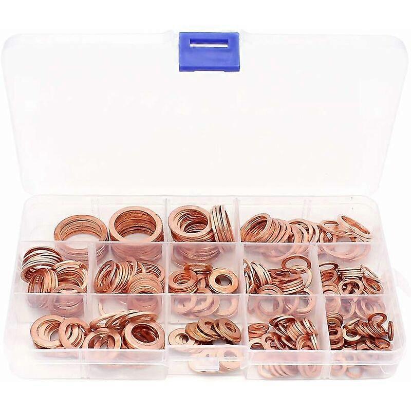 300PCS 12Size Copper Washer Copper Flat Washers M5-M20 Assortment Kit