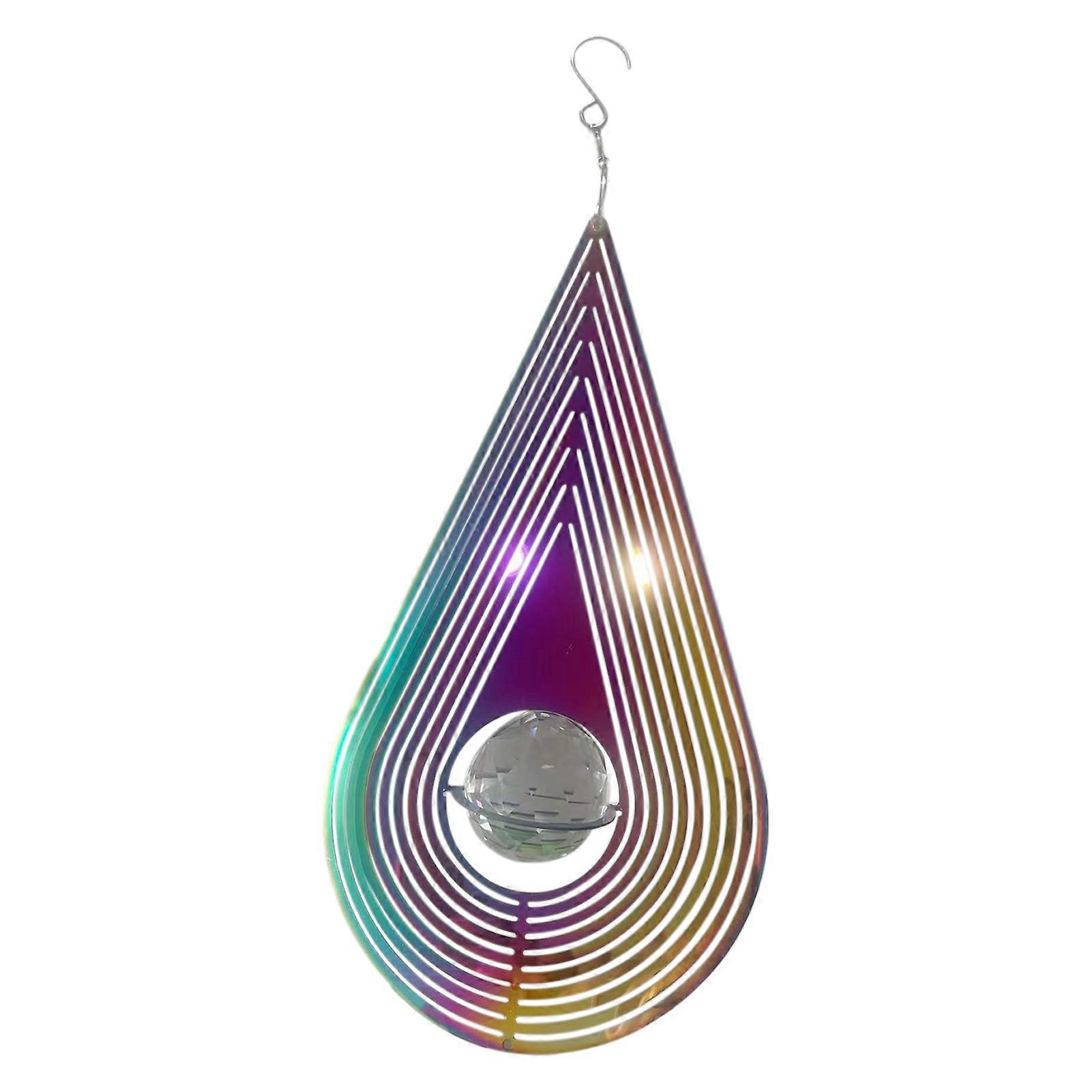 3D Waterdrop Wind Spinner Decoration with Faux Crystal Hook Indoor Outdoor Window Garden Yard Porch Colorful Metal Wind Chime Hanging Ornament Pendant