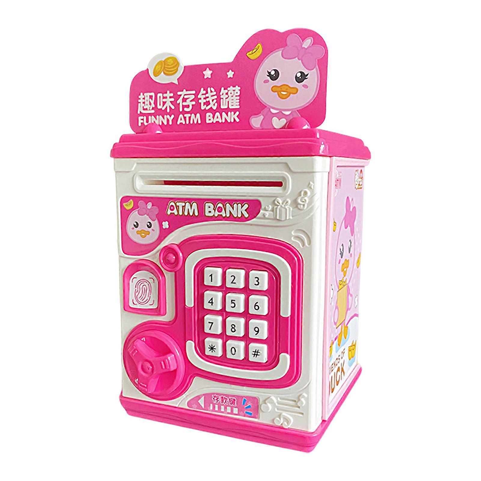 Mini Piggy Bank Emulated Fingerprint Key Cute Cartoon Duck Saving Pot Ornament Save Money Plastic Simulation ATM Saver Children Coin Saving Jar Christ
