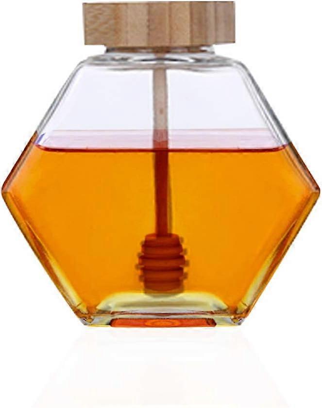 Hexagonal Honey Jar with Dipping Pyrex Storage Container for Home Kitchen 220ml