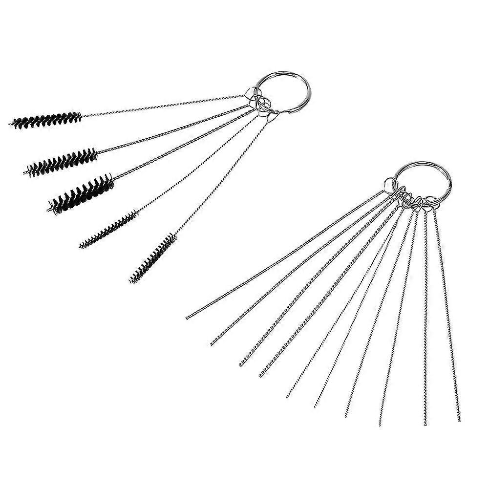Carburetor Carbon Dirt Jet Remove 10 Cleaning Needles and 5 Brushes Tool Kits compatible with Car&Motor