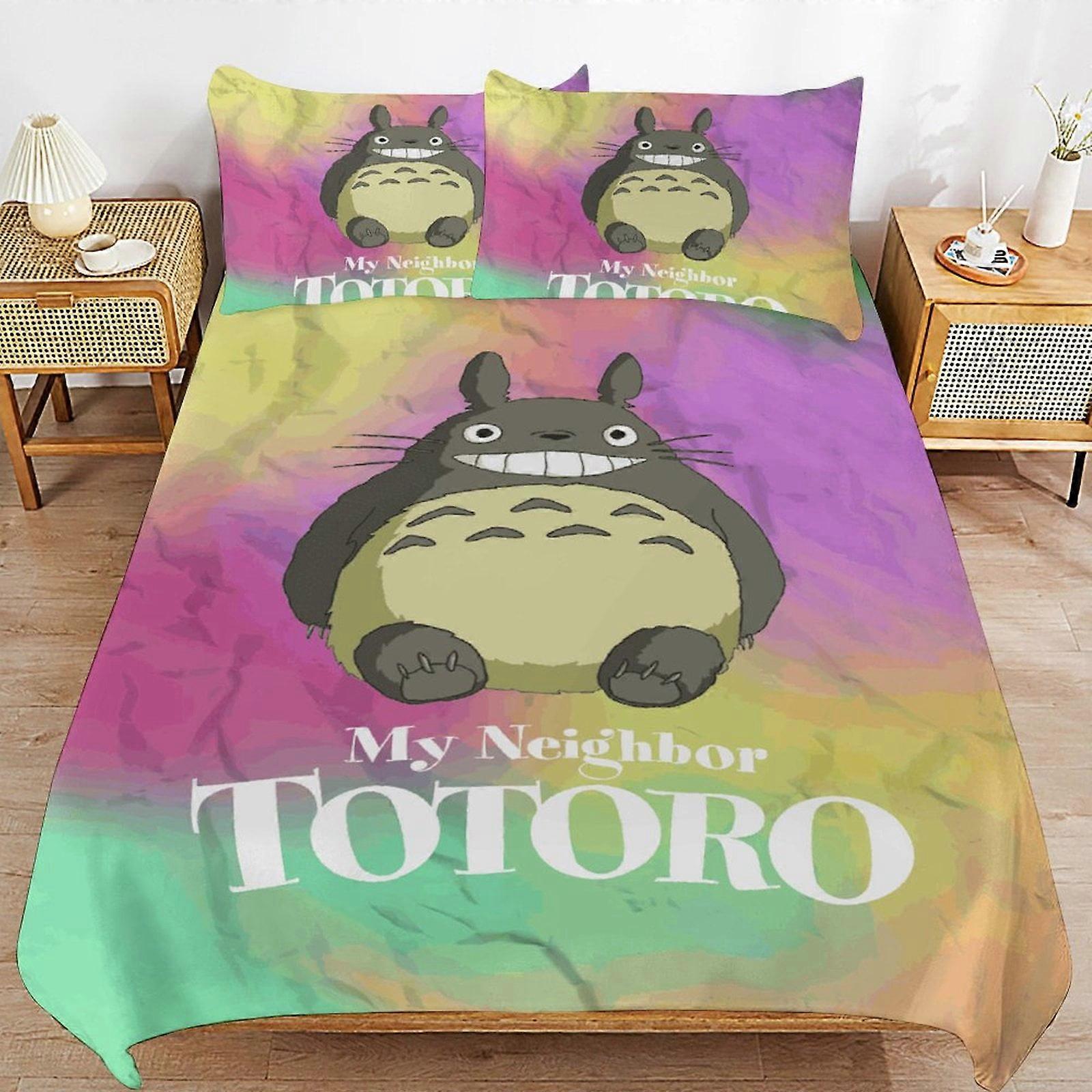 sengetøj sæt CA351 Min nabo Totoro seng dynebetræk Microfiber sengetøj sæt 3D-printet letvægts 3-delt dynesæt, 1 dynebetræk og 2 pude