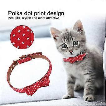 Adjustable Polka Dot PU Leather Pet Collar with Bow Tie for Cats and Dogs Red 1.3 x 32cm