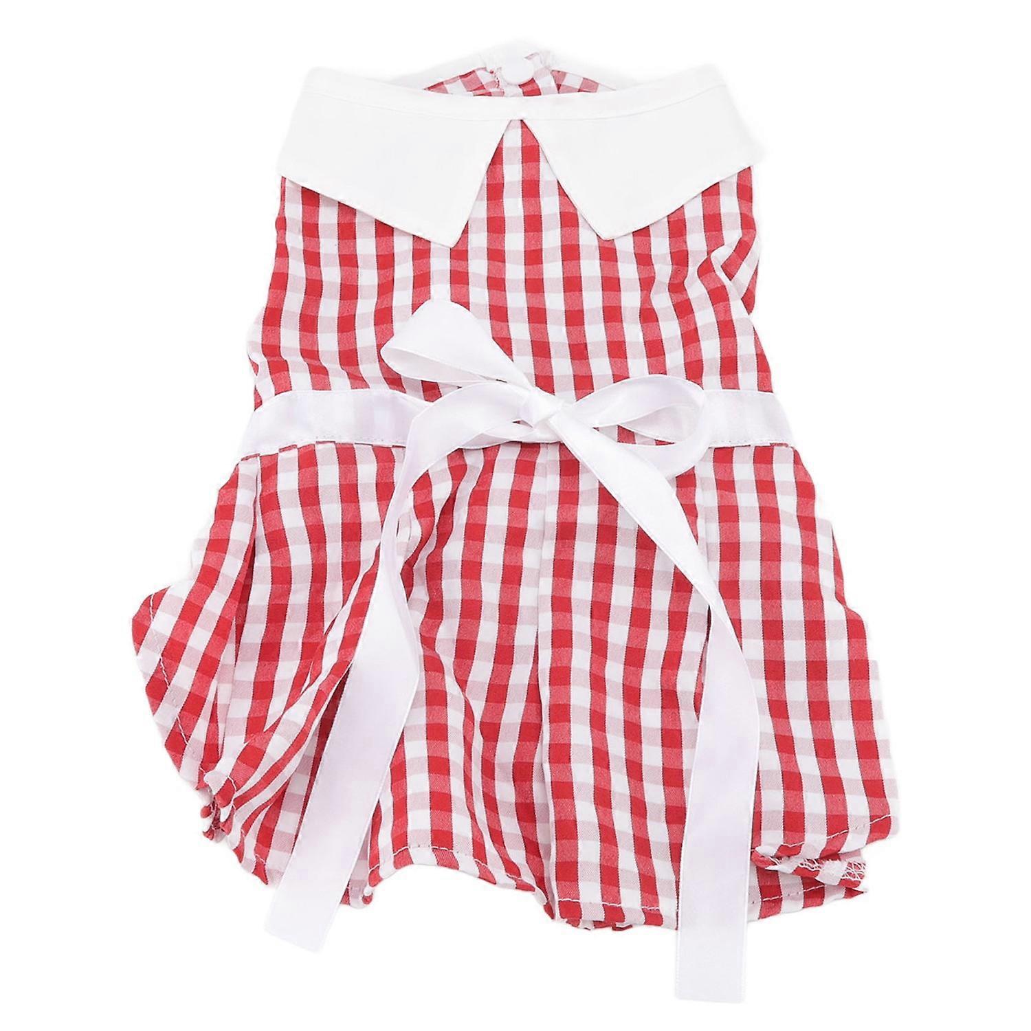 Pet Dress Summer Cute Plaid Bowknot Ribbon Belt Sun Protective Pet Cat Skirt for Dogs Cats Red S