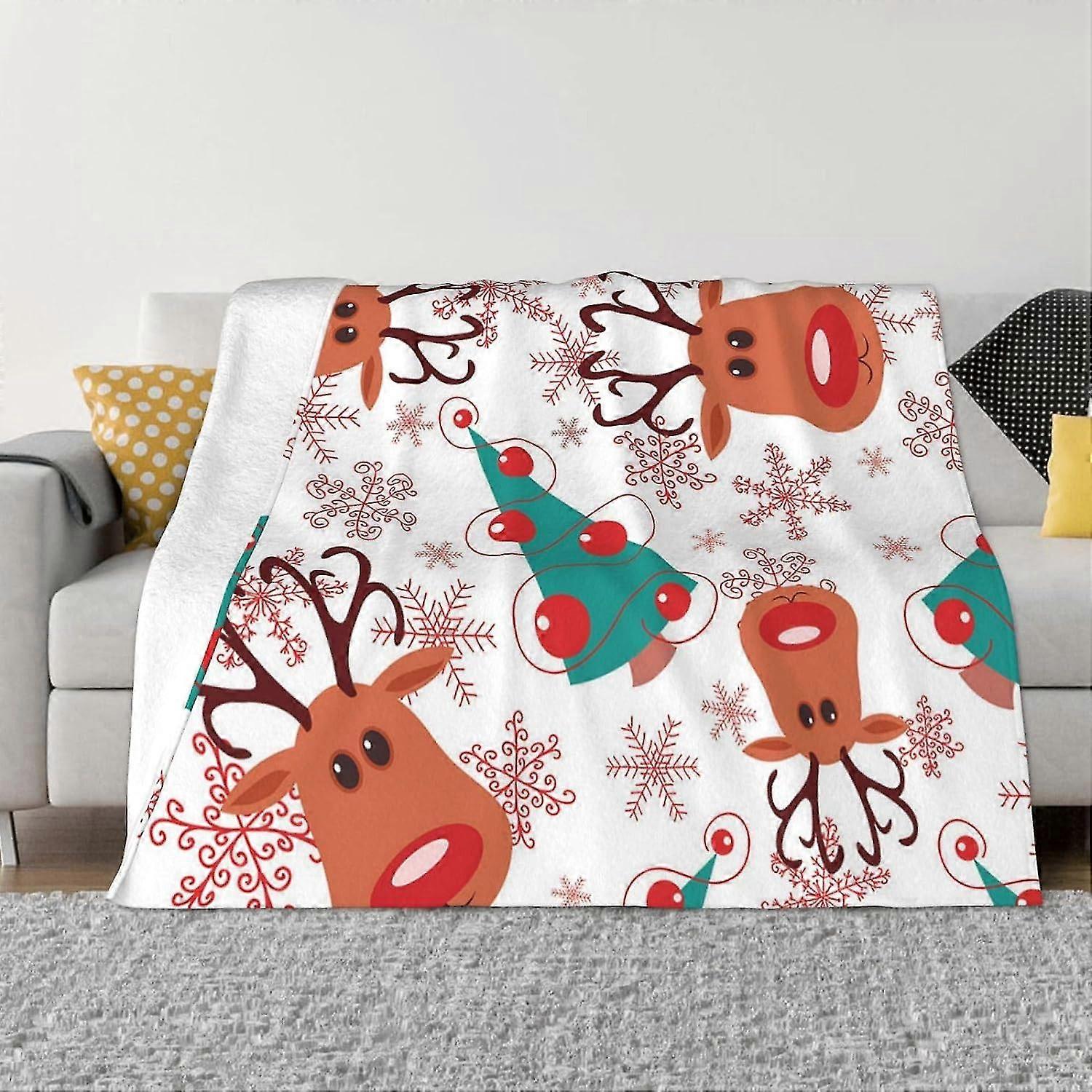 Cobertor de Flanela de Lã Árvore de Natal Rena Floco de Neve Cobertores de Conforto Colcha Para Quarto Camping Sofá-KHGT4ids10924